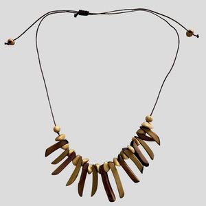 Vintage adjustable wood and stone necklace